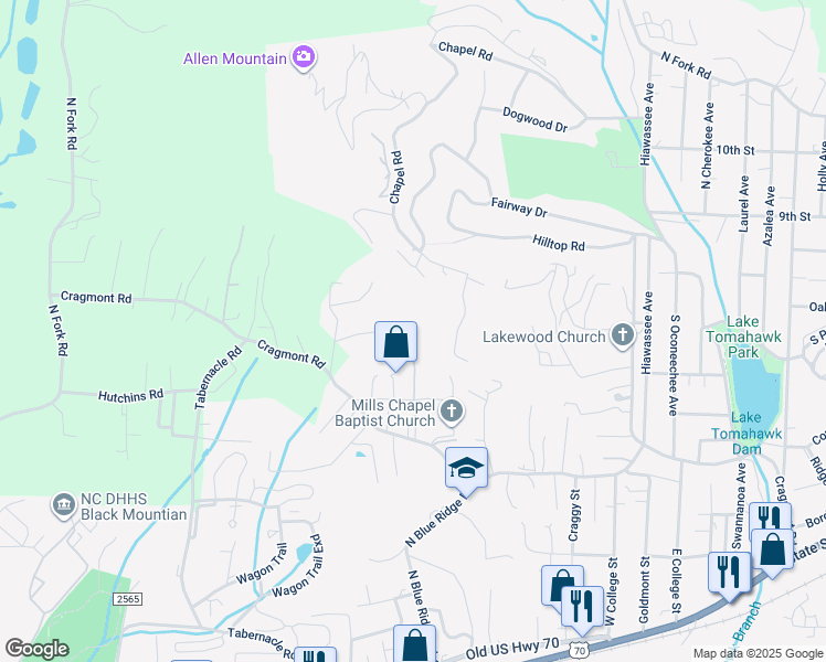 map of restaurants, bars, coffee shops, grocery stores, and more near 24 Stars Forever Drive in Black Mountain