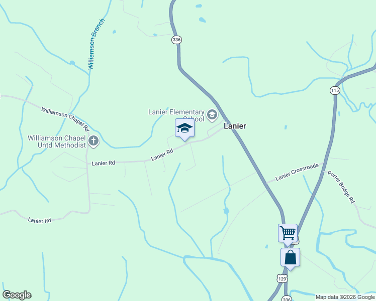 map of restaurants, bars, coffee shops, grocery stores, and more near 6106 Lanier Road in Maryville
