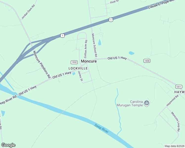 map of restaurants, bars, coffee shops, grocery stores, and more near 53 George Ray Road in Moncure