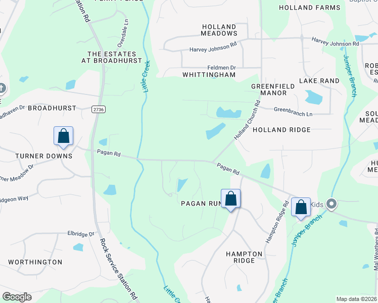 map of restaurants, bars, coffee shops, grocery stores, and more near 1820 Pagan Road in Raleigh