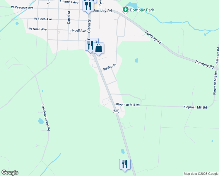 map of restaurants, bars, coffee shops, grocery stores, and more near 18775 North Carolina 109 in Denton