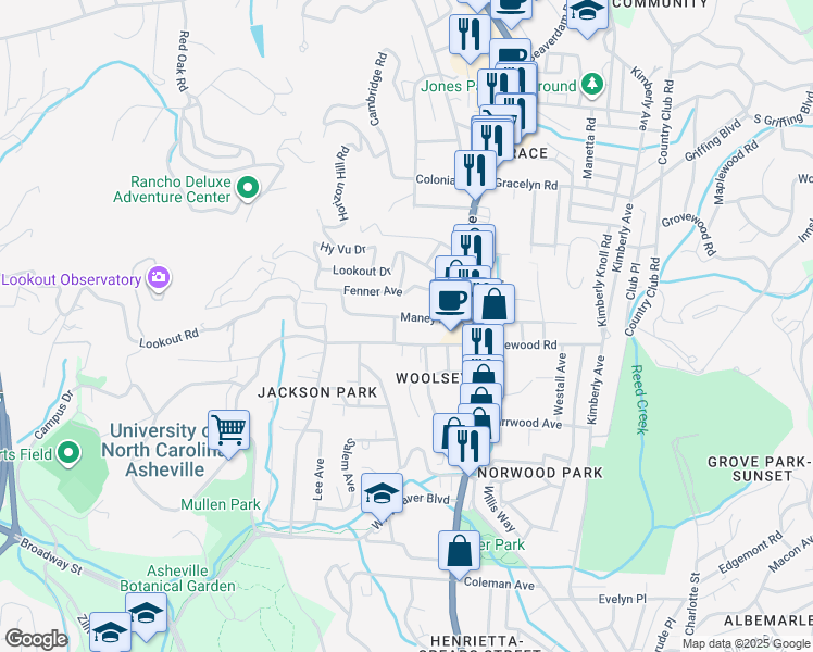 map of restaurants, bars, coffee shops, grocery stores, and more near 56 Maney Avenue in Asheville