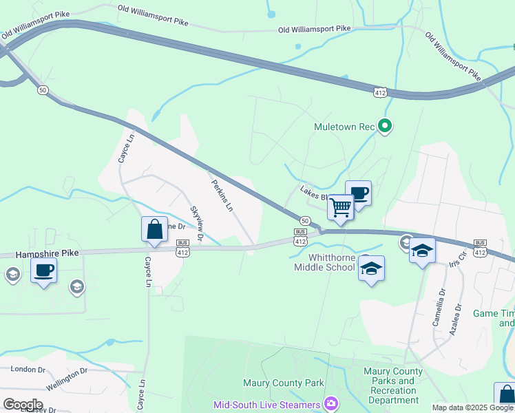 map of restaurants, bars, coffee shops, grocery stores, and more near 1417 Williamsport Pike in Columbia
