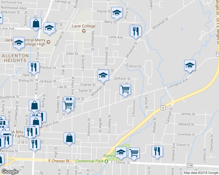 map of restaurants, bars, coffee shops, grocery stores, and more near 532 Whitehall Street in Jackson