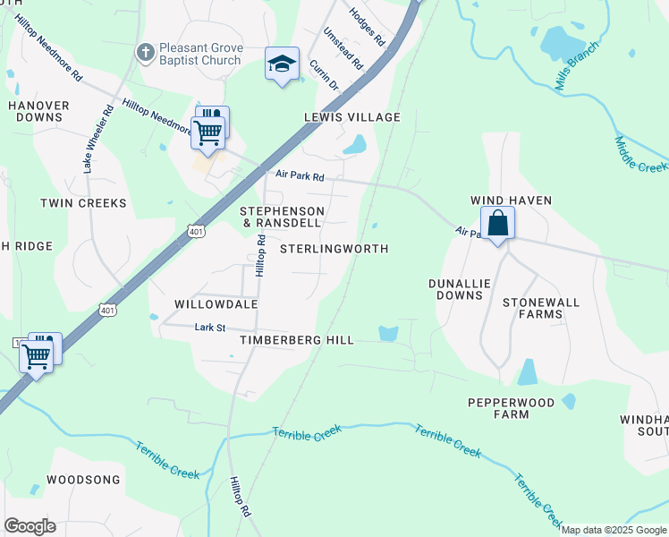 map of restaurants, bars, coffee shops, grocery stores, and more near 2104 Colorwood Court in Fuquay Varina