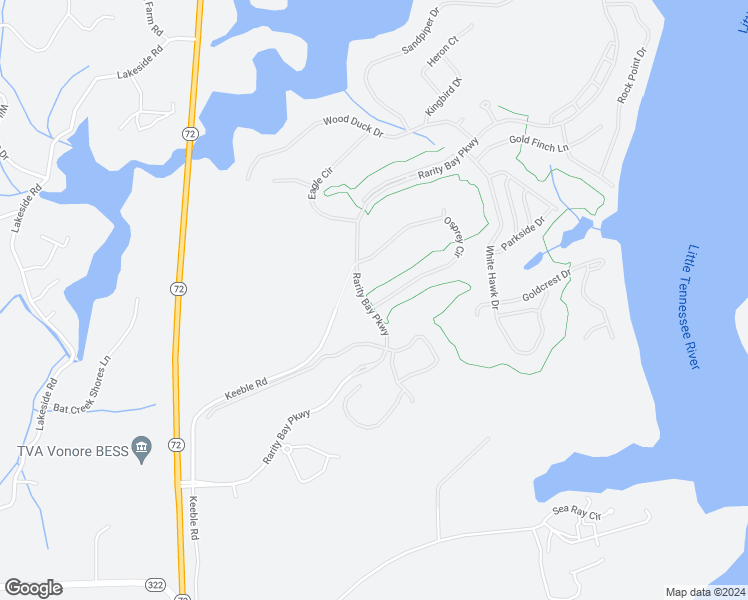 map of restaurants, bars, coffee shops, grocery stores, and more near 285 Osprey Circle in Vonore