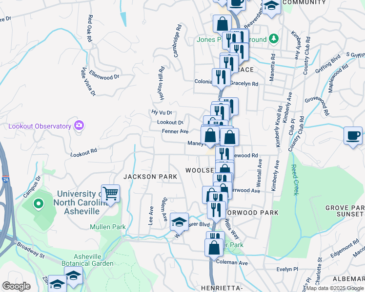 map of restaurants, bars, coffee shops, grocery stores, and more near 72 Maney Avenue in Asheville