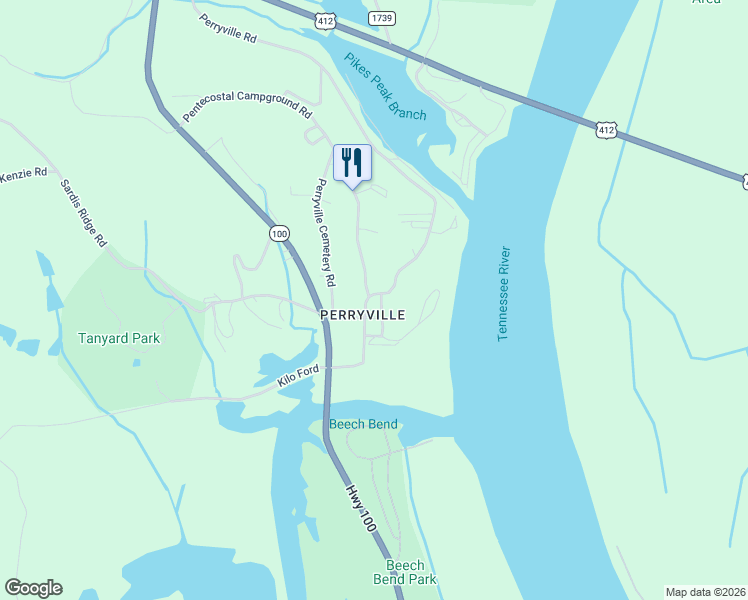 map of restaurants, bars, coffee shops, grocery stores, and more near 45 Dan McFall Road in Parsons