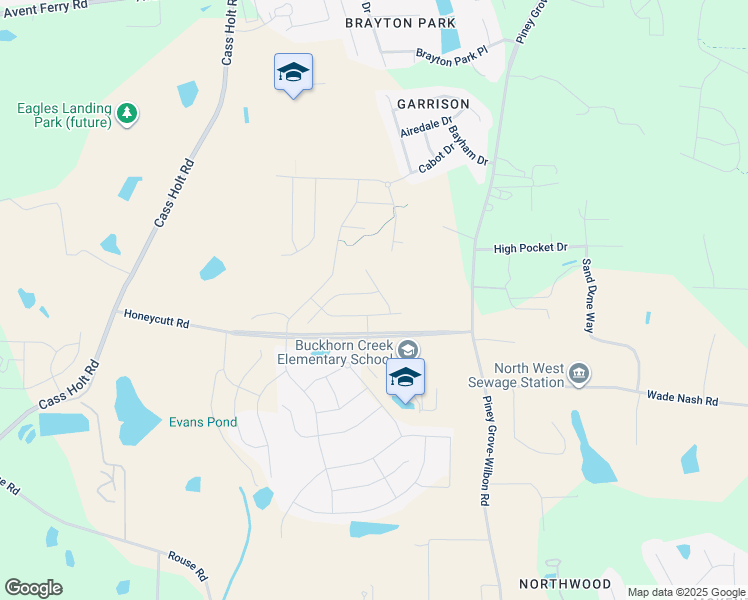 map of restaurants, bars, coffee shops, grocery stores, and more near 241 Luftee Lane in Holly Springs