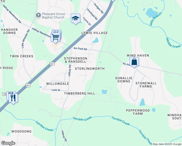 map of restaurants, bars, coffee shops, grocery stores, and more near 2104 Colorwood Court in Fuquay Varina