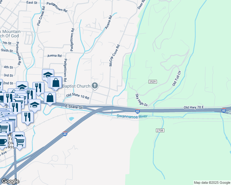 map of restaurants, bars, coffee shops, grocery stores, and more near 9 Brooks Cove Road in Black Mountain