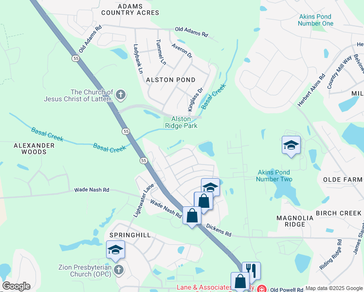 map of restaurants, bars, coffee shops, grocery stores, and more near 2306 Sugar Cone Way in Fuquay-Varina