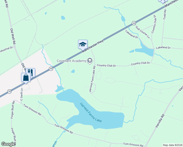 map of restaurants, bars, coffee shops, grocery stores, and more near 124 Harvest Farm Lake Road in McMinnville