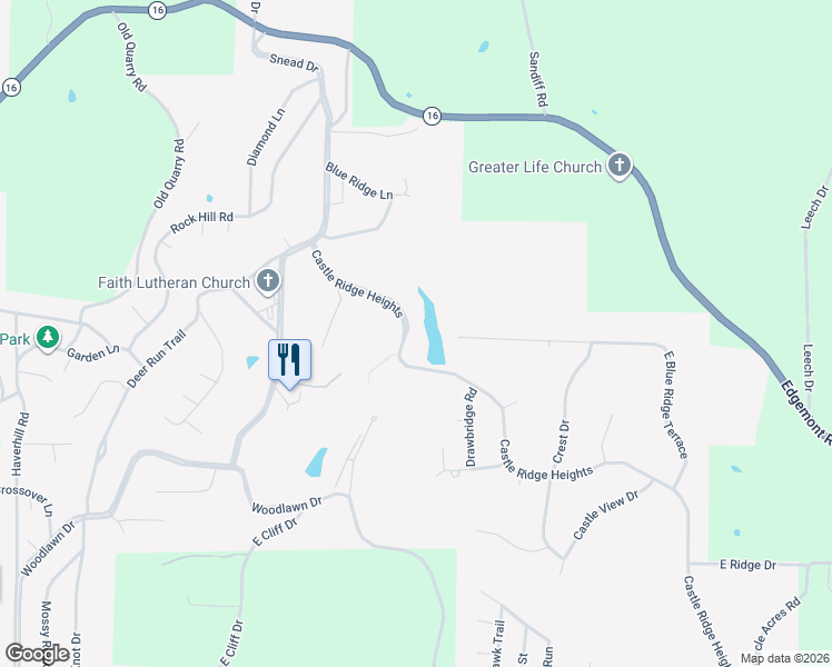 map of restaurants, bars, coffee shops, grocery stores, and more near 130 Castle Ridge Heights in Fairfield Bay