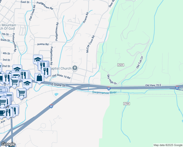 map of restaurants, bars, coffee shops, grocery stores, and more near 9 Brooks Cove Road in Black Mountain