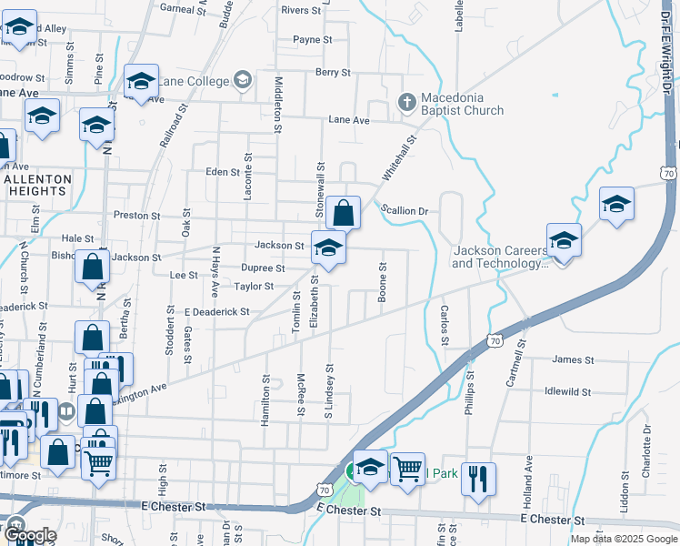 map of restaurants, bars, coffee shops, grocery stores, and more near 532 Whitehall Street in Jackson