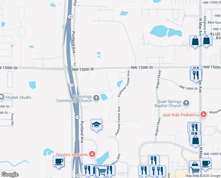 map of restaurants, bars, coffee shops, grocery stores, and more near 14980 Columbia Drive in Oklahoma City
