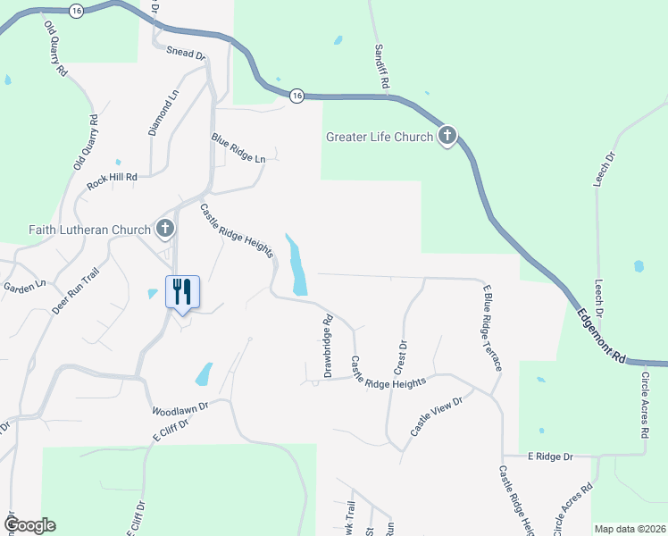 map of restaurants, bars, coffee shops, grocery stores, and more near 196 East Blue Ridge Terrace in Fairfield Bay