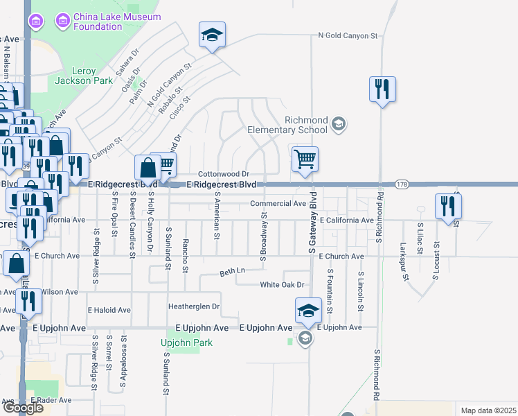 map of restaurants, bars, coffee shops, grocery stores, and more near 719 East Ridgecrest Boulevard in Ridgecrest