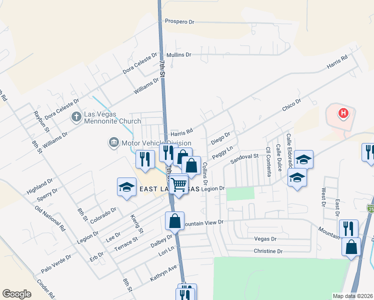 map of restaurants, bars, coffee shops, grocery stores, and more near 2612 7th Street in Las Vegas