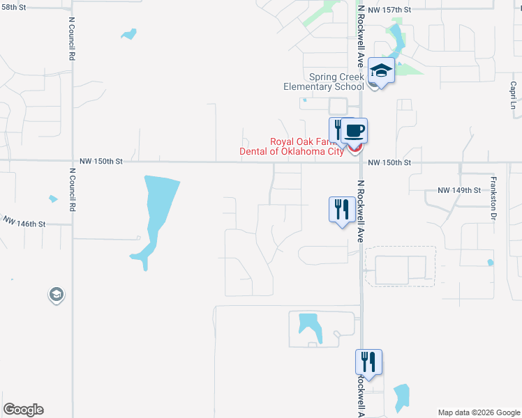 map of restaurants, bars, coffee shops, grocery stores, and more near 7344 Northwest 148th Street in Oklahoma City