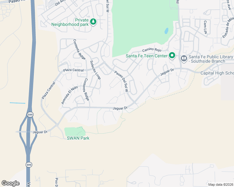 map of restaurants, bars, coffee shops, grocery stores, and more near 4756 Highlands Court in Santa Fe