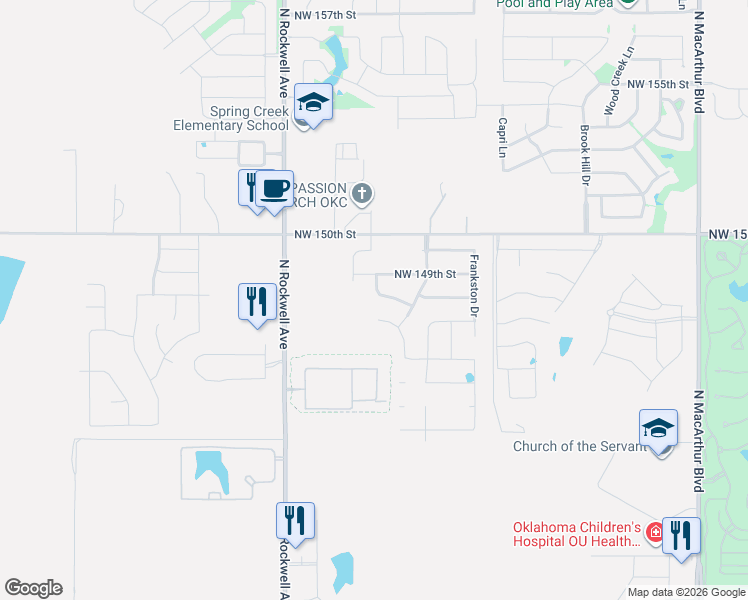 map of restaurants, bars, coffee shops, grocery stores, and more near 14909 Adelaide Drive in Oklahoma City