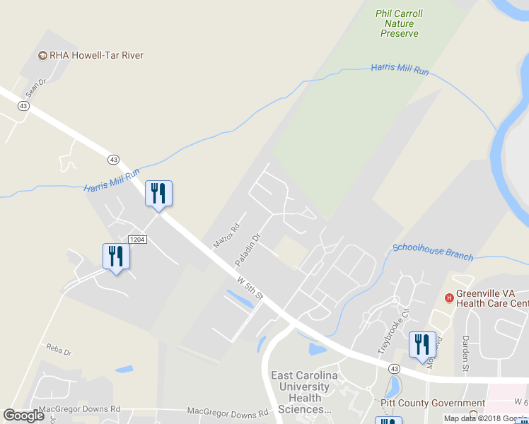 map of restaurants, bars, coffee shops, grocery stores, and more near 2603 Richard Drive in Greenville