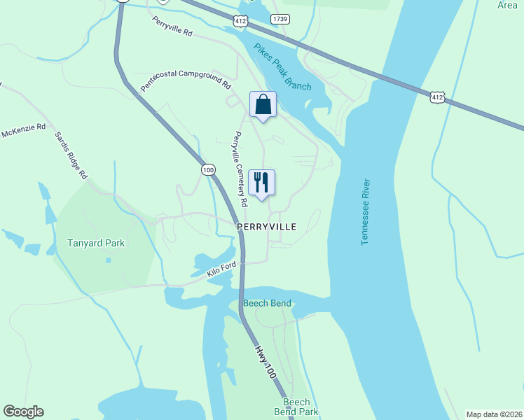map of restaurants, bars, coffee shops, grocery stores, and more near 325 Perryville Cemetery Road in Parsons