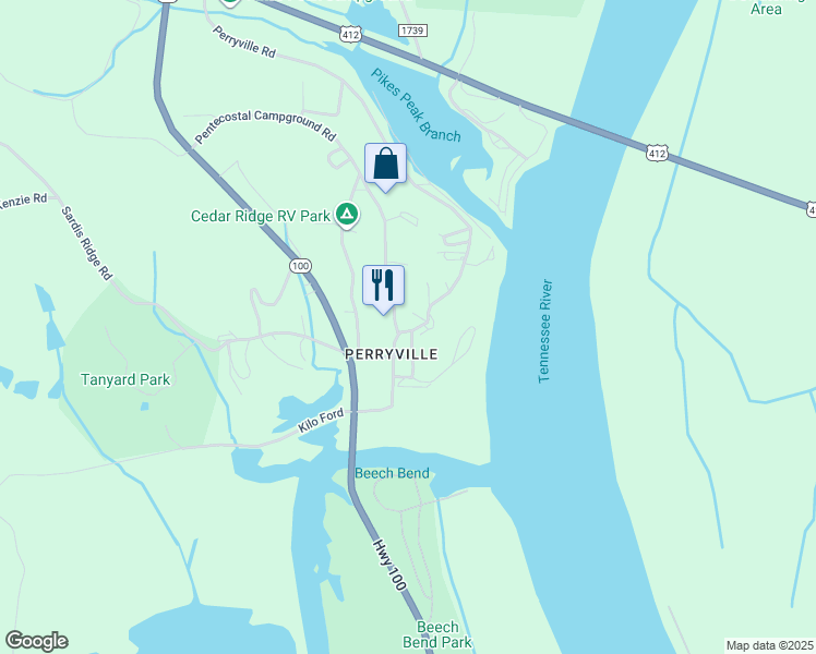 map of restaurants, bars, coffee shops, grocery stores, and more near 1078 Perryville Road in Parsons