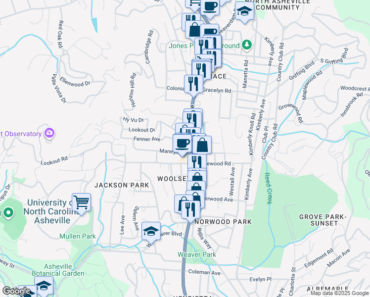 map of restaurants, bars, coffee shops, grocery stores, and more near 26 Fenner Avenue in Asheville