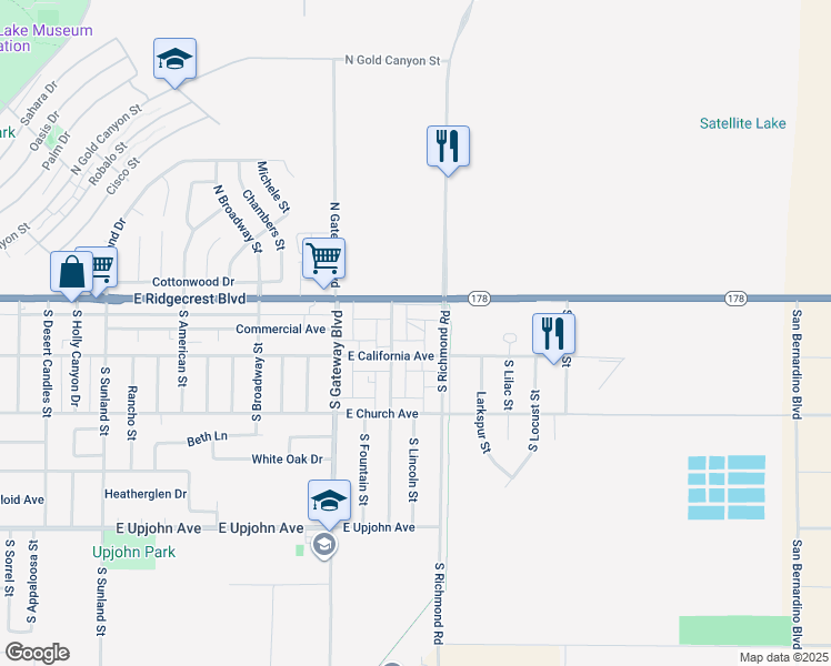 map of restaurants, bars, coffee shops, grocery stores, and more near East Ridgecrest Boulevard in Ridgecrest