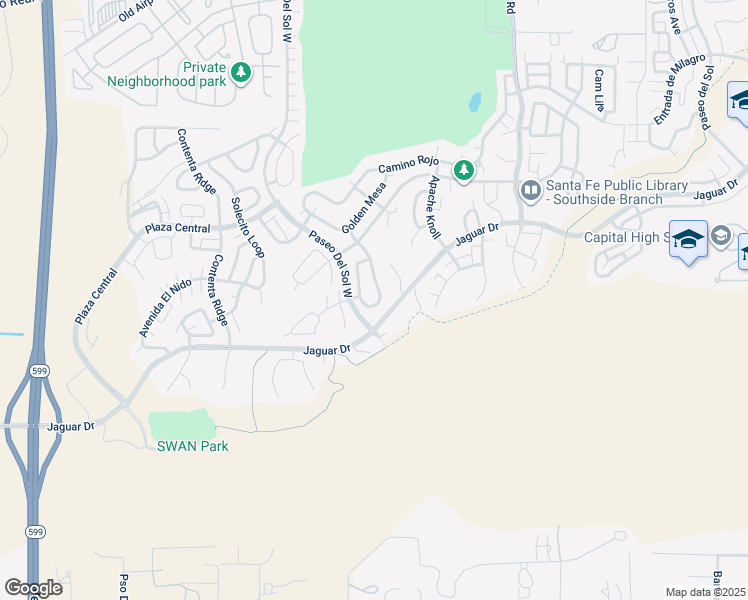 map of restaurants, bars, coffee shops, grocery stores, and more near 4728 Highlands Loop in Santa Fe