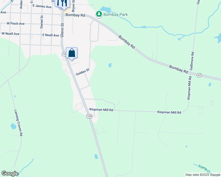 map of restaurants, bars, coffee shops, grocery stores, and more near 275 Klopman Mill Road in Denton