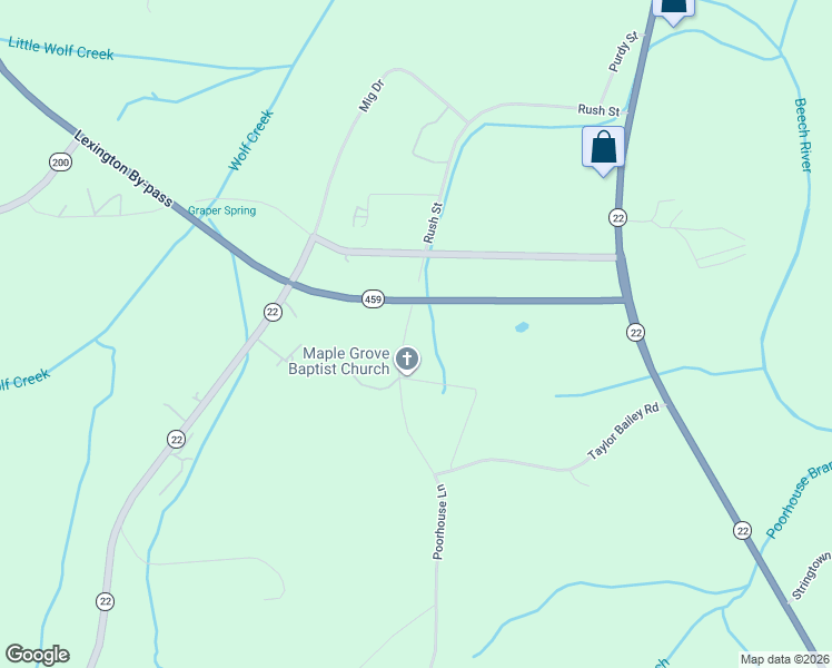 map of restaurants, bars, coffee shops, grocery stores, and more near Poorhouse Road in Lexington