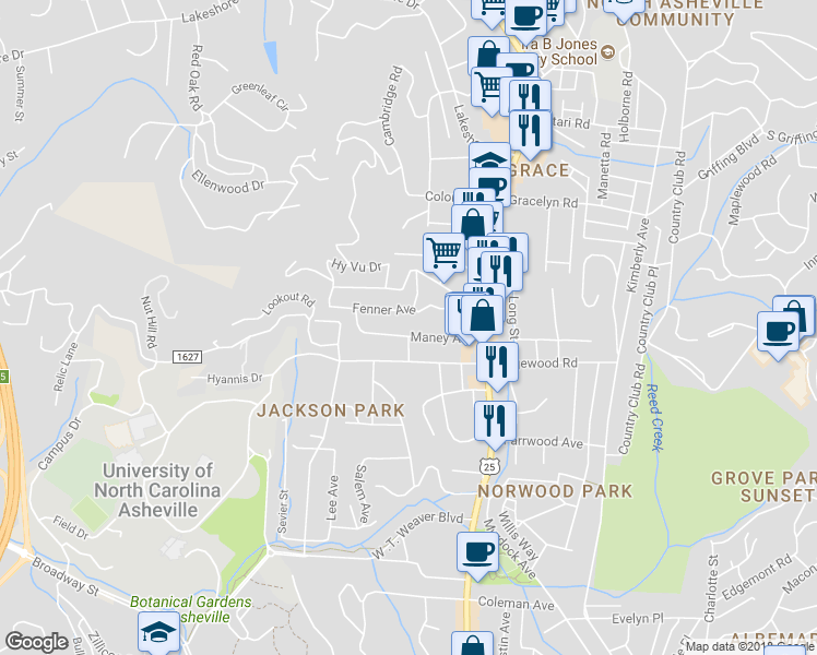 map of restaurants, bars, coffee shops, grocery stores, and more near 71 Maney Avenue in Asheville
