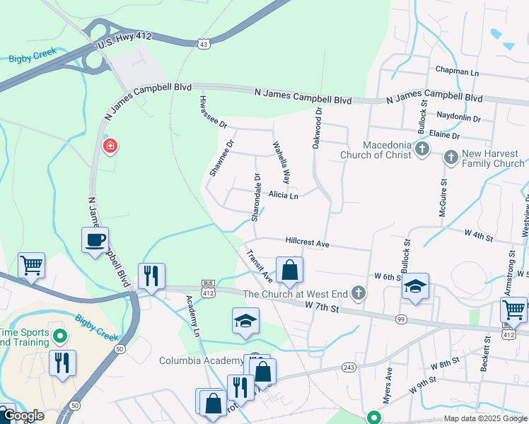 map of restaurants, bars, coffee shops, grocery stores, and more near 500 Sharondale Drive in Columbia