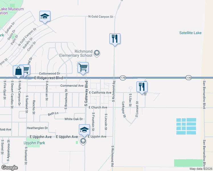 map of restaurants, bars, coffee shops, grocery stores, and more near East Ridgecrest Boulevard in Ridgecrest