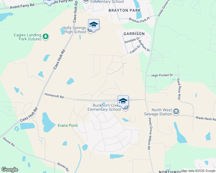 map of restaurants, bars, coffee shops, grocery stores, and more near 231 Luftee Ln in Holly Springs
