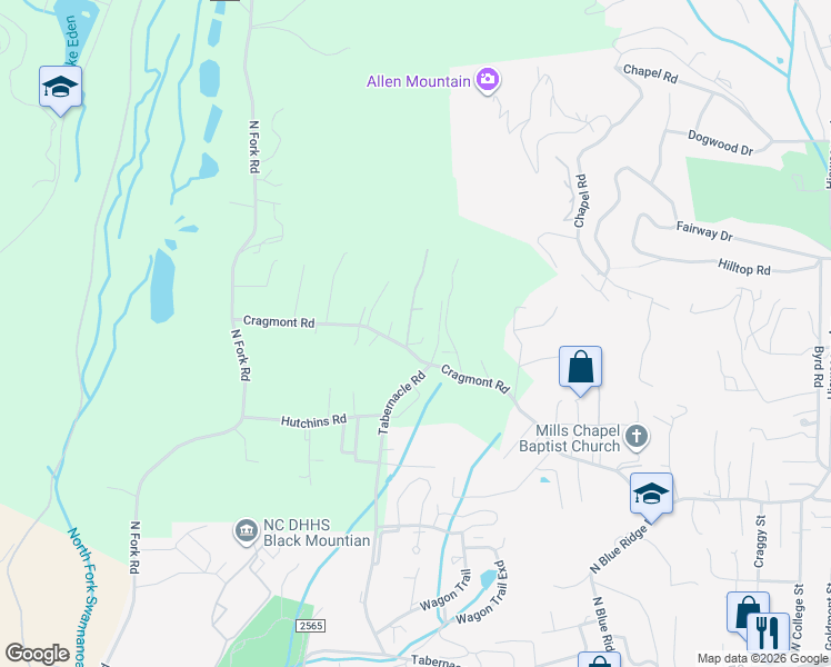 map of restaurants, bars, coffee shops, grocery stores, and more near 444 Cragmont Road in Black Mountain