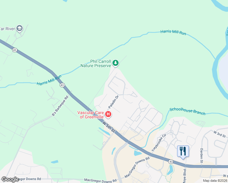 map of restaurants, bars, coffee shops, grocery stores, and more near 2603 Boone Court in Greenville