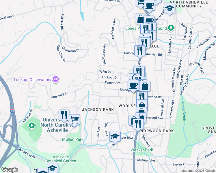 map of restaurants, bars, coffee shops, grocery stores, and more near 90 Fenner Avenue in Asheville