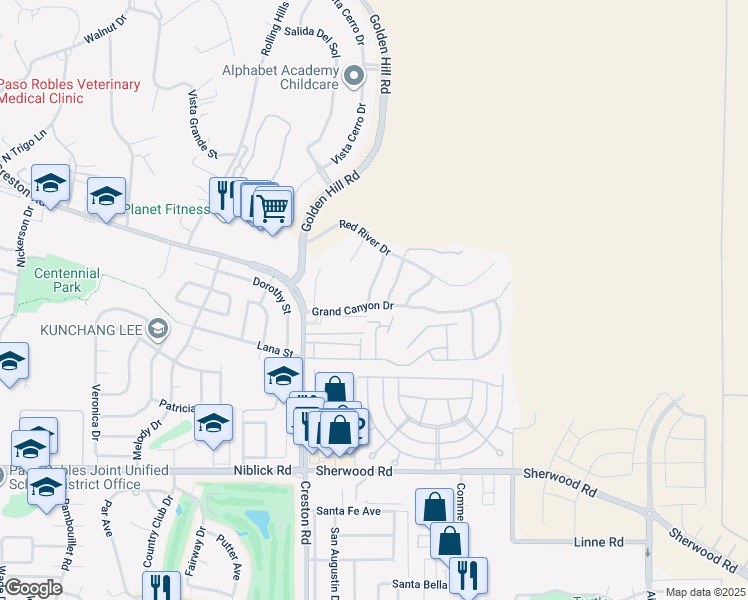 map of restaurants, bars, coffee shops, grocery stores, and more near 1211 Grassy Hollow Way in Paso Robles