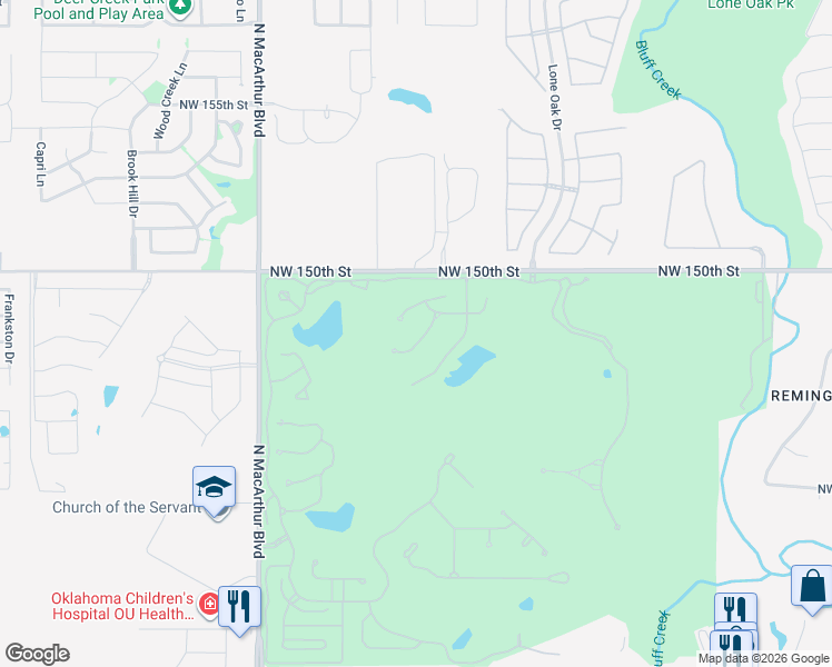 map of restaurants, bars, coffee shops, grocery stores, and more near 14916 Aurea Lane in Oklahoma City