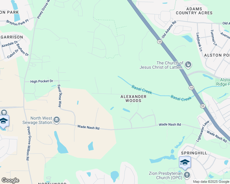 map of restaurants, bars, coffee shops, grocery stores, and more near 4600 Alhambra Place in Holly Springs