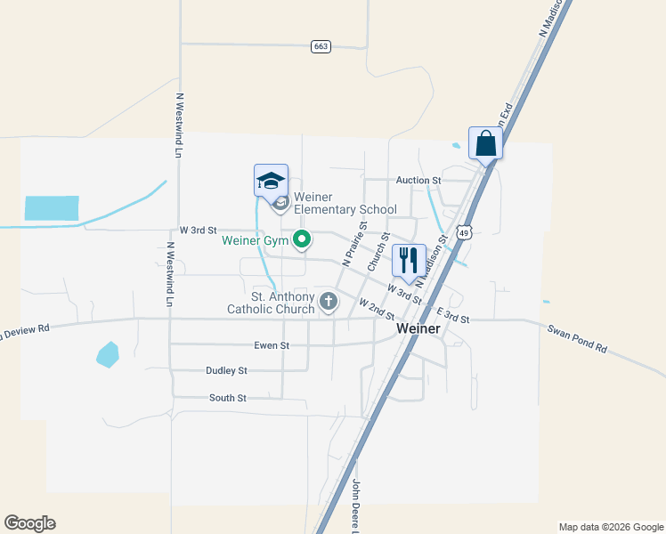 map of restaurants, bars, coffee shops, grocery stores, and more near 410 West 3rd Street in Weiner
