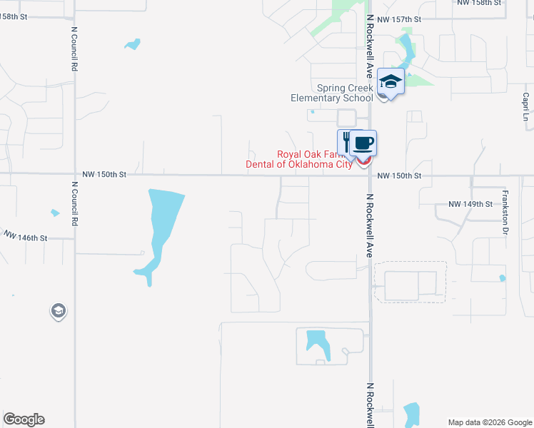 map of restaurants, bars, coffee shops, grocery stores, and more near 14837 Gravity Falls Lane in Oklahoma City