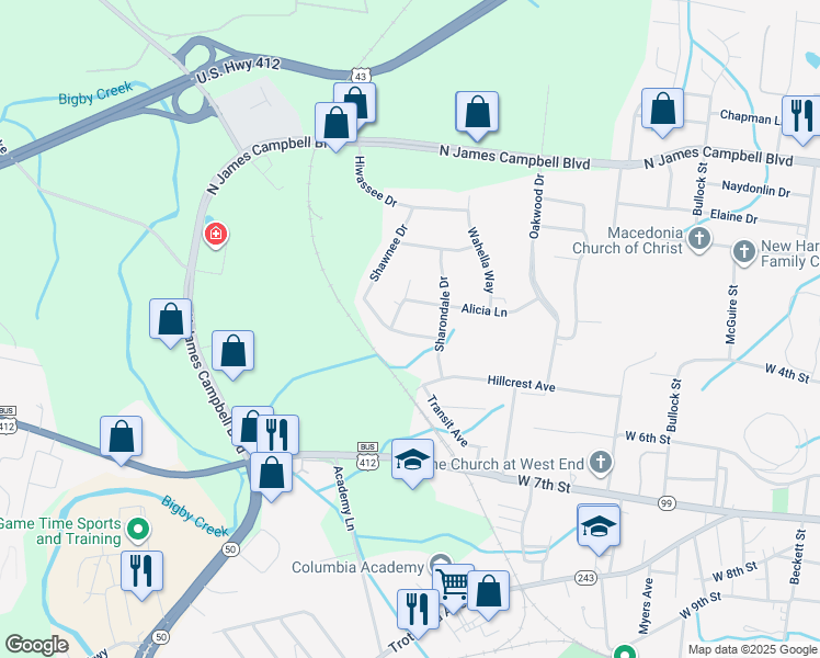 map of restaurants, bars, coffee shops, grocery stores, and more near 1006 Chickasaw Trail in Columbia
