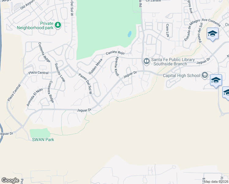 map of restaurants, bars, coffee shops, grocery stores, and more near 6779 Camino Carlita in Santa Fe