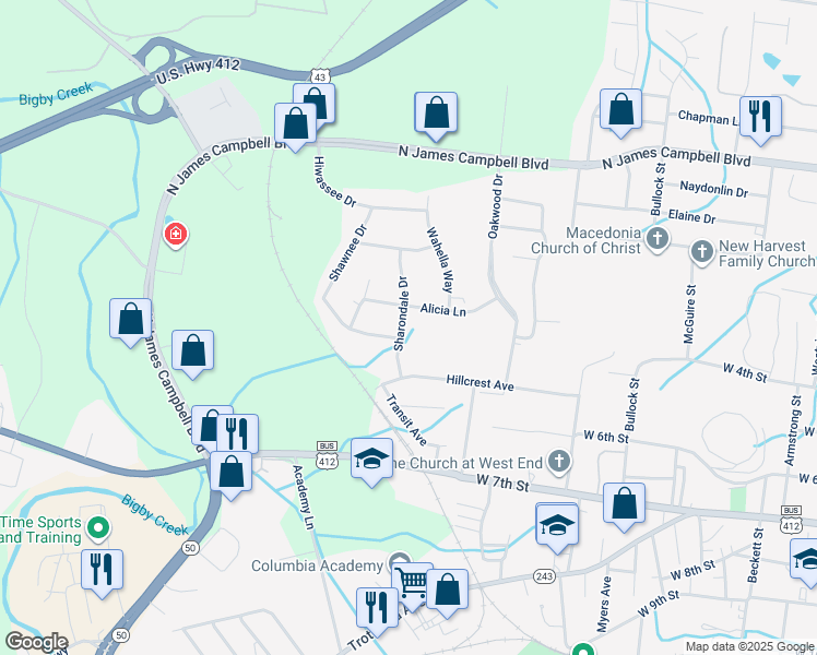 map of restaurants, bars, coffee shops, grocery stores, and more near 500 Sharondale Drive in Columbia